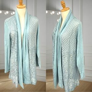 LOGO Lavish by Lori Goldstein Blue Lace Open Cardigan Size 1X